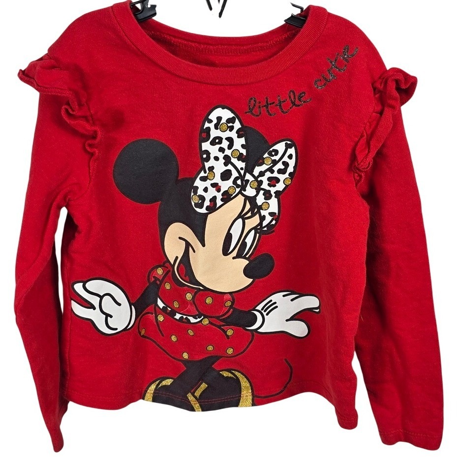 Disney Junior Minnie Mouse Red Ruffle Shoulder Sweatshirt Little Cutie Kids 5/6